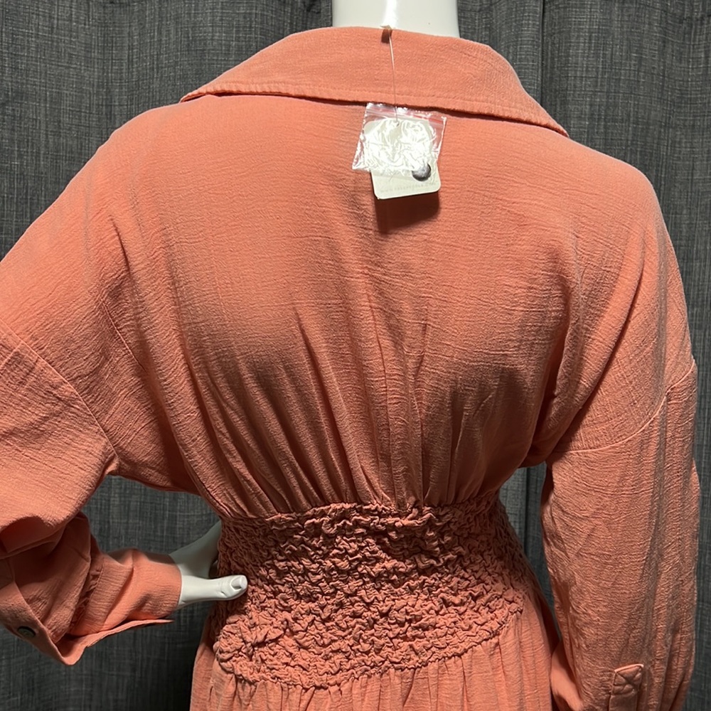 NWT Free People Monika Cotton MIDI Long Sleeve Shirt Dress in  Peach XS - Picture 8 of 11